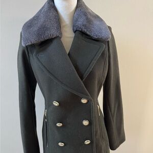 Vince Camuto Black Pea Coat with Gray Collar